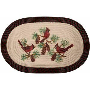 Winter Cardinals Braided Oval Rug Birds Pinecone Christmas Holiday 20 x 30-inch